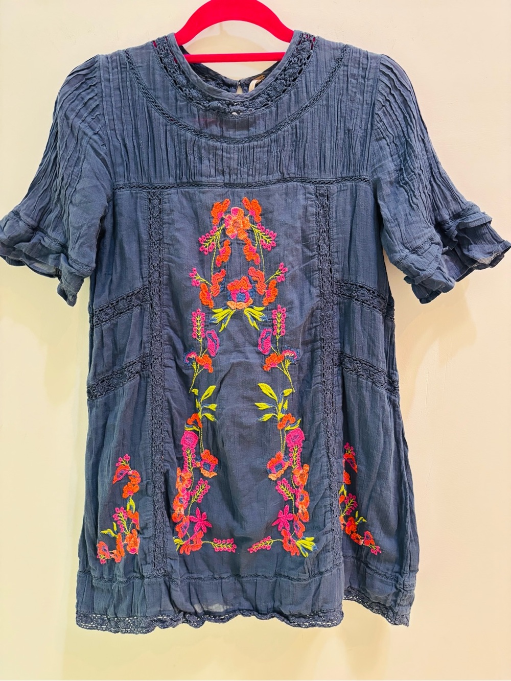Free People Navy Embroidered Tunic